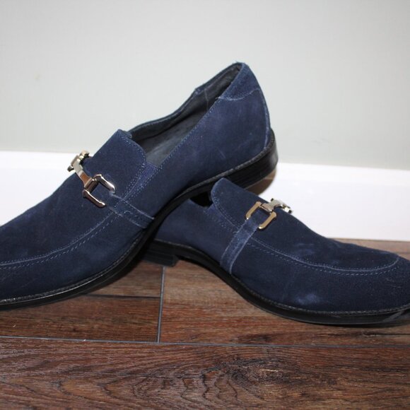 Stacy Adams 10M Men's Blue Suede Slip-On Loafers Dress Shoes w/ Chrome Buckle - Picture 6 of 16